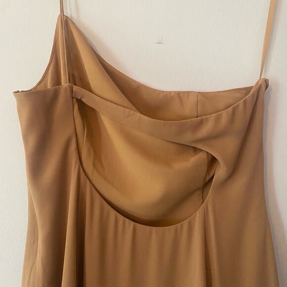 NWOT BHLDN Tan Beige One Shoulder Anamaria Georgette Midi Dress Women's size 12 - Picture 8 of 11